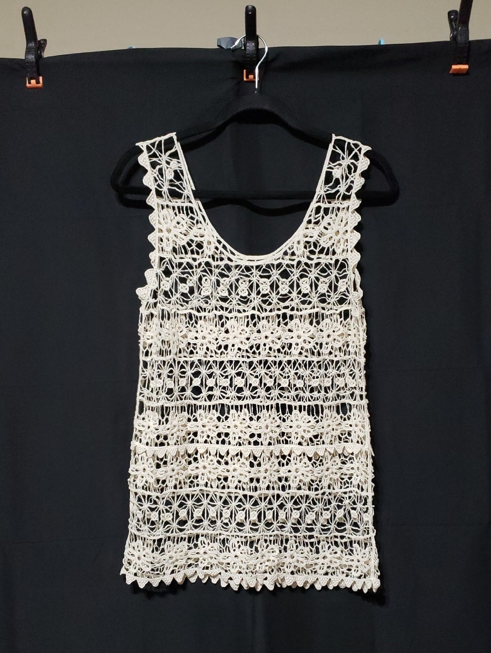Bohemian-Style Ivory Sheer Lace Crochet Sleeveless Tank Top From The Brand Pinky